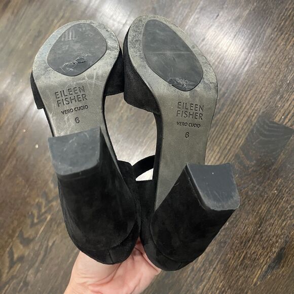 Eileen Fisher Black Malta Suede Pumps Sz 6 Mary Jane Heels Whimsigoth Wedding - Picture 9 of 9